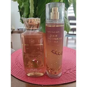 2 Bath & Body Works Jolly Gingerbread Village Mist & Body Wash Set NEW